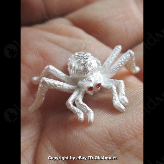 THAI AMULET HOLY RICH SPIDER WEALTHY SILVER COLOR SMALL LP KEY 2556