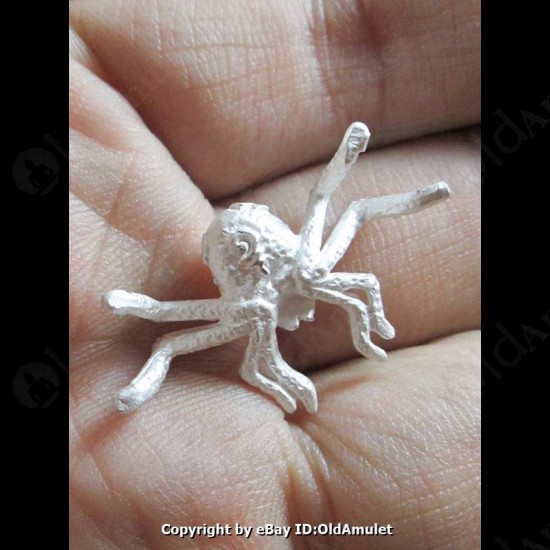 THAI AMULET HOLY RICH SPIDER WEALTHY SILVER COLOR SMALL LP KEY 2556