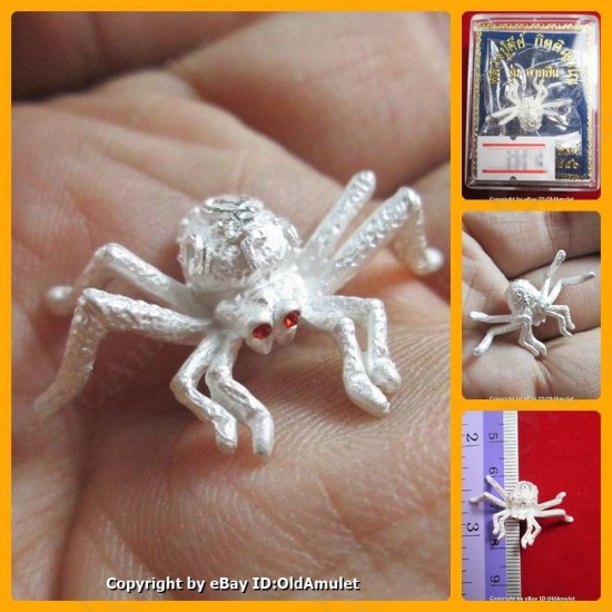 THAI AMULET HOLY RICH SPIDER WEALTHY SILVER COLOR SMALL LP KEY 2556