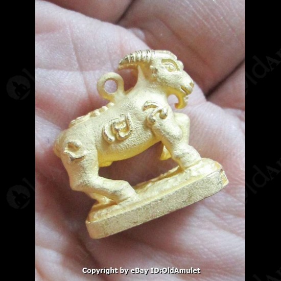 Thai Amulet Goat Holy Life Protection Pandent Gold Color Lp Key 2556