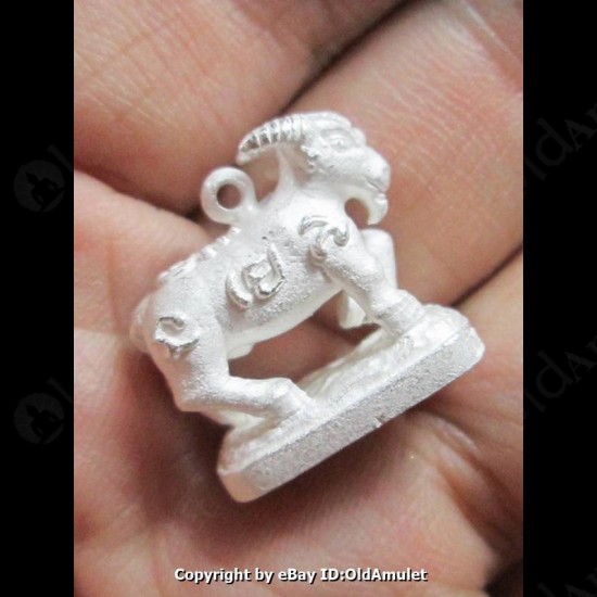 THAI AMULET GOAT HOLY LIFE PROTECTION PANDENT SILVER PLATED LP KEY 2556