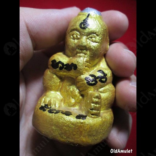 THAI AMULET KMT GUMANTHONG 7GRAVEYARD STATUE 1 INCH GOLD LP GOY B.E.2557