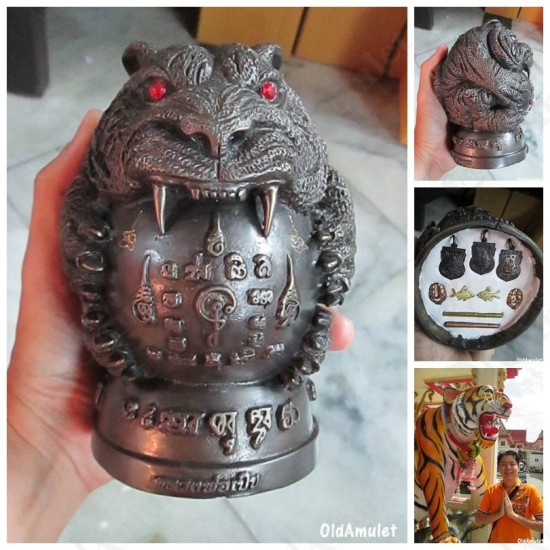 Thai Amulet Statue Tiger Bronze Black Bucha Lucky Ball LP PERN 2557