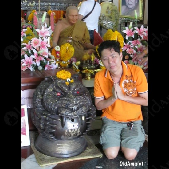 Thai Amulet Statue Tiger Bronze Paint White Bucha Lucky Ball LP PERN 2557