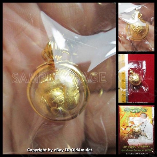 Thai Amulet Holy Ball Closed Eye Wealthy Rich Gold Pandent AJ-Subin BE.2557