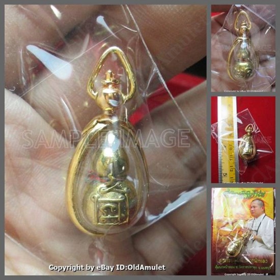 Thai Amulet NAM-TAO Bottle Gourd Wealthy Rich Gold plated Pandent AJ-Subin