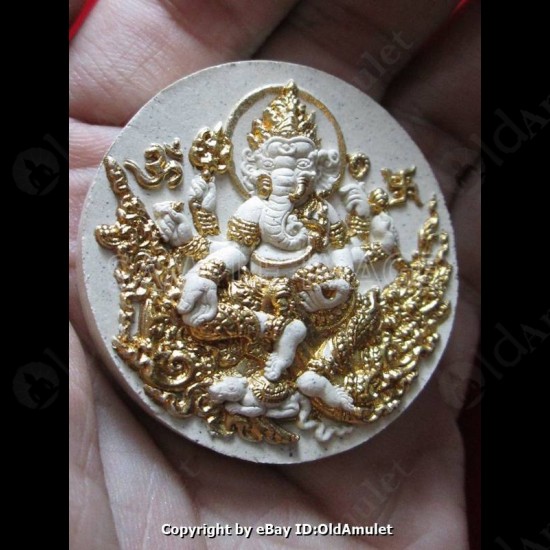 Thai Amulet Ganesha + Phra Phome 4face 108 Herb Gold Leaf Lp Watchara 2557