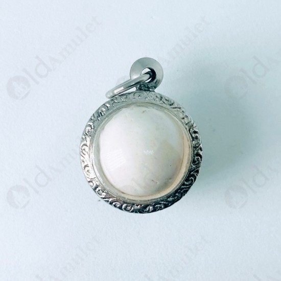 Round White Cave Pearl Thai Amulet Buddha Relics ARAHANT Stone Size-Small