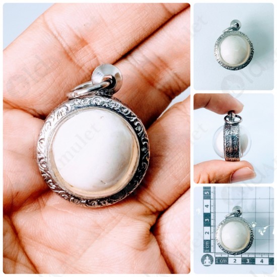 Round White Cave Pearl Thai Amulet Buddha Relics ARAHANT Stone Size-Small