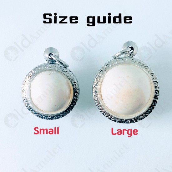 Round White Cave Pearl Thai Amulet Buddha Relics ARAHANT Stone Size-Large