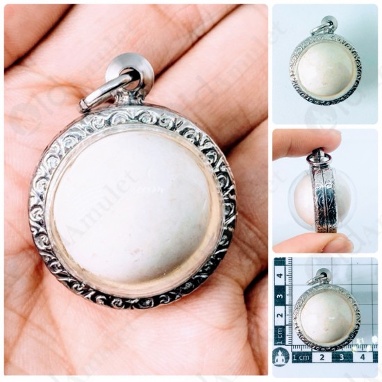 Round White Cave Pearl Thai Amulet Buddha Relics ARAHANT Stone Size-Large