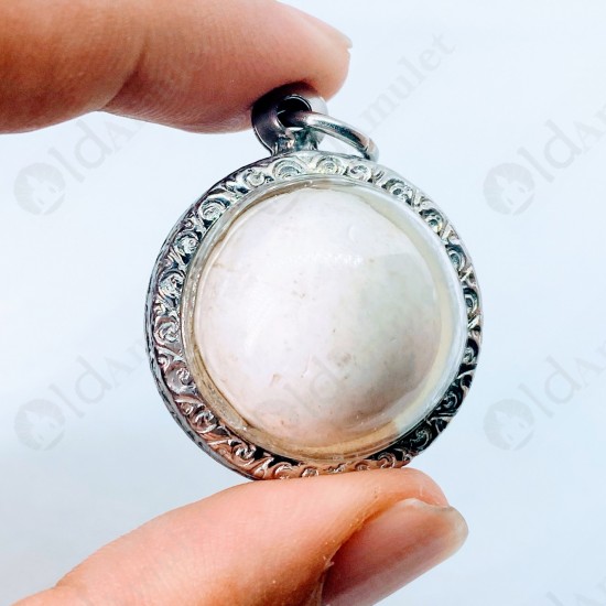 Round White Cave Pearl Thai Amulet Buddha Relics ARAHANT Stone Size-Large