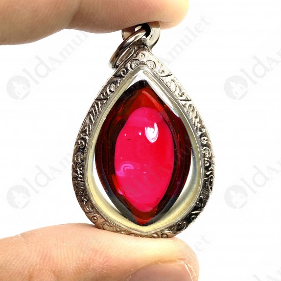 Red Naga-eye Thai Amulet Leklai Keaw Gemstone Rugby Shape Large