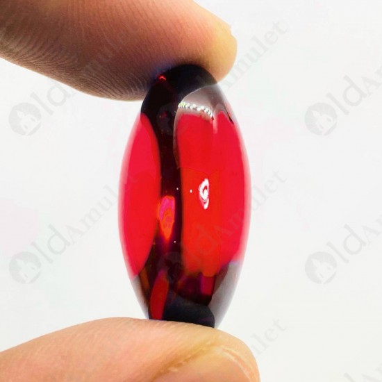 Red Naga-eye Thai Amulet Leklai Keaw Gemstone Rugby Shape Large