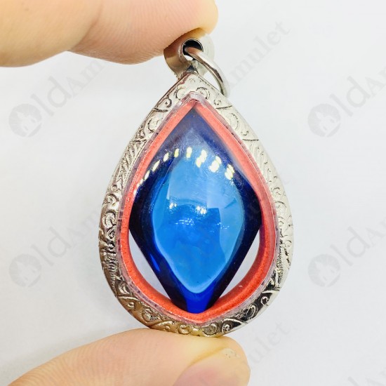 Blue Naga-eye Thai Amulet Leklai Keaw Gemstone Rugby Shape Large