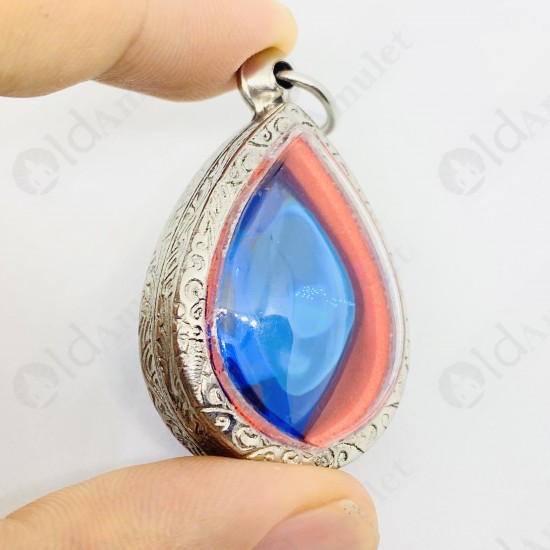 Blue Naga-eye Thai Amulet Leklai Keaw Gemstone Rugby Shape Large