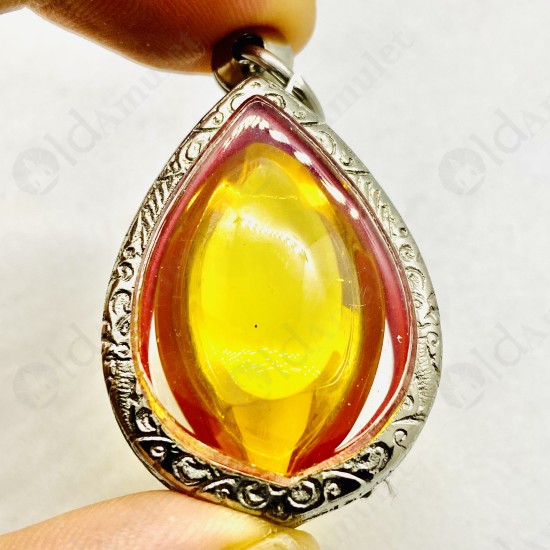 Yellow Naga-eye Thai Amulet Leklai Keaw Gemstone Rugby Shape Large