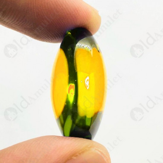 Yellow Naga-eye Thai Amulet Leklai Keaw Gemstone Rugby Shape Large