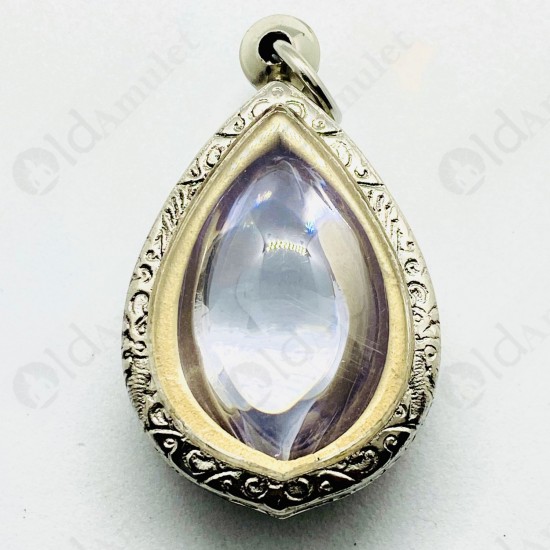 White Naga-eye Thai Amulet Leklai Keaw Gemstone Rugby Shape Large