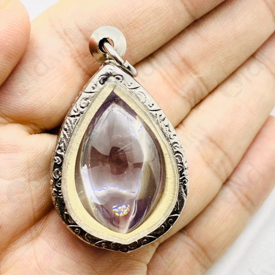 White Naga-eye Thai Amulet Leklai Keaw Gemstone Rugby Shape Large