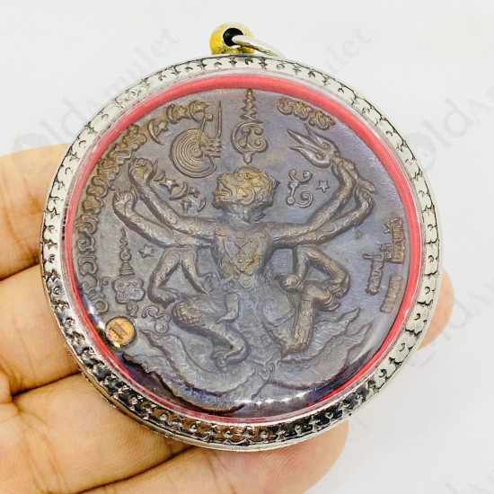 Thai Amulet Coin Narai-Zong-Krutha + Hanuman 8Hand Lp Kalong Be.2550