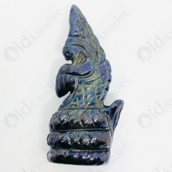 Leklai Natural Stone King Naga Thai Amulet Blue Rainbow Lucky Lp Huan