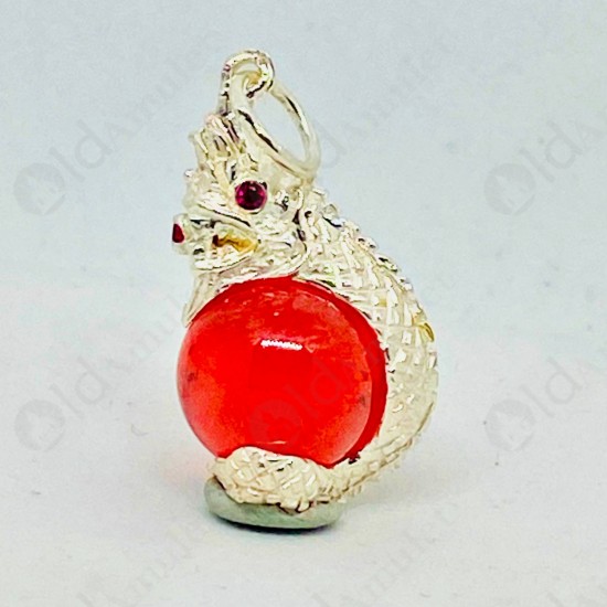 RED Ball Naga-eye Thai Amulet Leklai Keaw Pendant 925-silver Jewelry