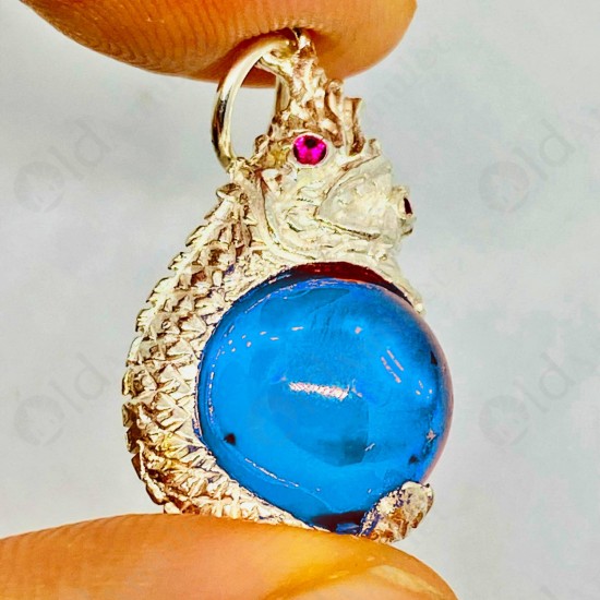 BLUE Ball Naga-eye Thai Amulet Leklai Keaw Pendant 925-silver Jewelry