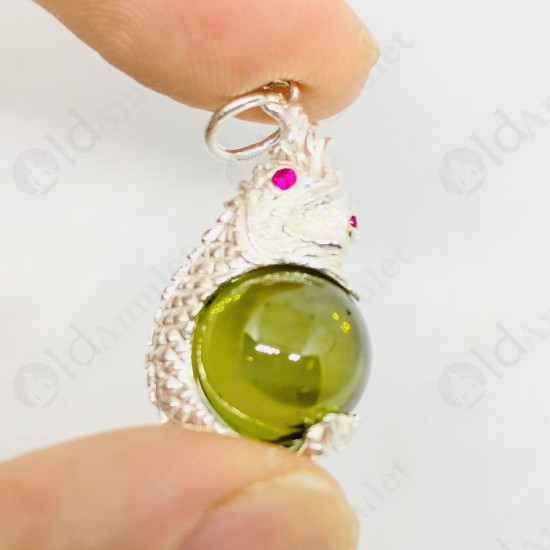 GREEN Ball Naga-eye Thai Amulet Leklai Keaw Pendant 925-silver Jewelry