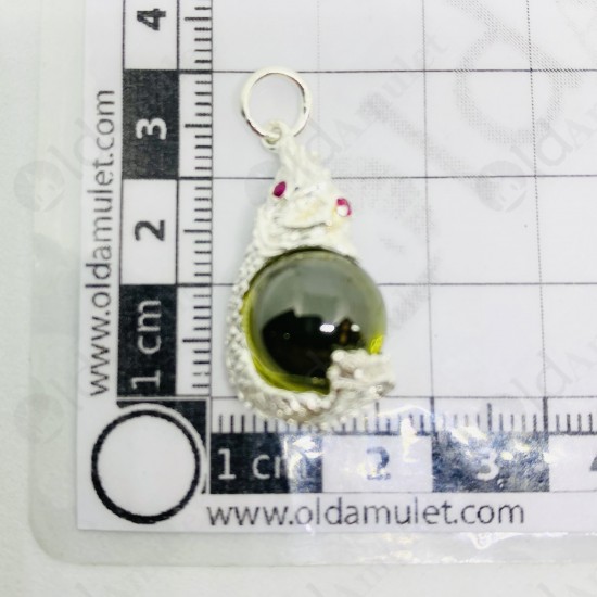 GREEN Ball Naga-eye Thai Amulet Leklai Keaw Pendant 925-silver Jewelry