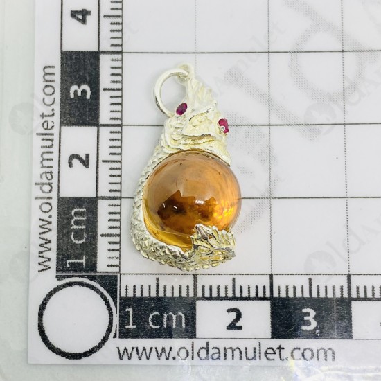 ORANGE Ball Naga-eye Thai Amulet Leklai Keaw Pendant 925-silver Jewelry