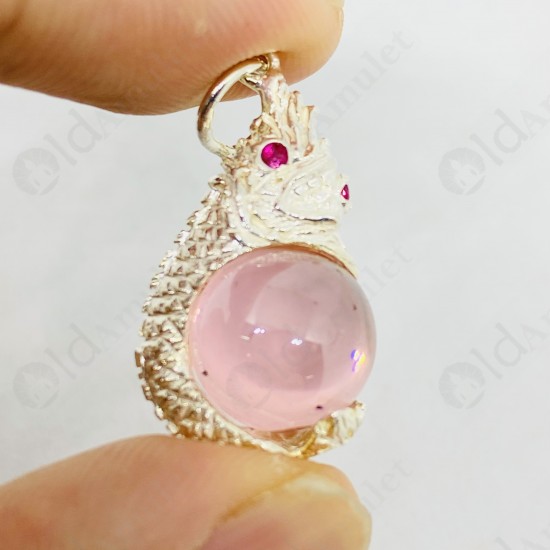 PINK Ball Naga-eye Thai Amulet Leklai Keaw Pendant 925-silver Jewelry