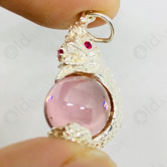 PINK Ball Naga-eye Thai Amulet Leklai Keaw Pendant 925-silver Jewelry