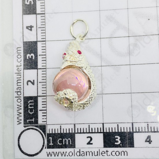 PINK Ball Naga-eye Thai Amulet Leklai Keaw Pendant 925-silver Jewelry