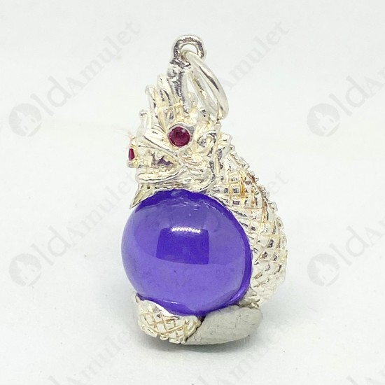 VIOLET Ball Naga-eye Thai Amulet Leklai Keaw Pendant 925-silver Jewelry