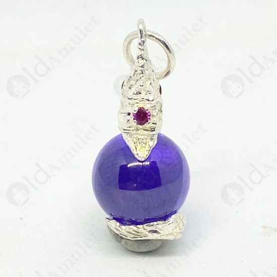 VIOLET Ball Naga-eye Thai Amulet Leklai Keaw Pendant 925-silver Jewelry