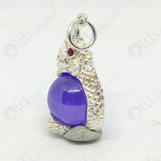 VIOLET Ball Naga-eye Thai Amulet Leklai Keaw Pendant 925-silver Jewelry