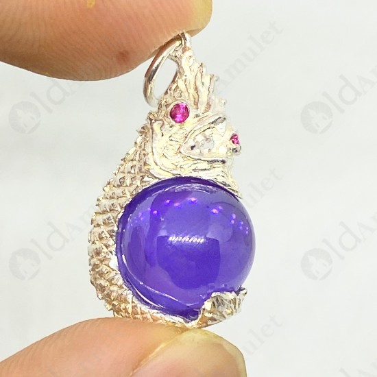 VIOLET Ball Naga-eye Thai Amulet Leklai Keaw Pendant 925-silver Jewelry