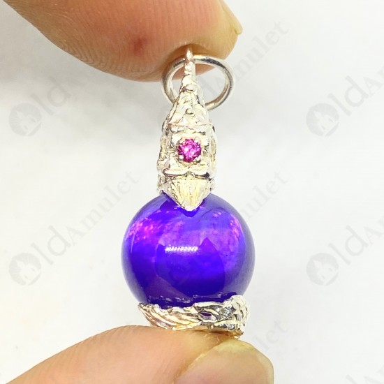 VIOLET Ball Naga-eye Thai Amulet Leklai Keaw Pendant 925-silver Jewelry