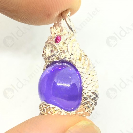 VIOLET Ball Naga-eye Thai Amulet Leklai Keaw Pendant 925-silver Jewelry