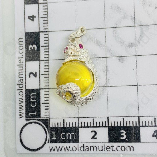 YELLOW Ball Naga-eye Thai Amulet Leklai Keaw Pendant 925-silver Jewelry