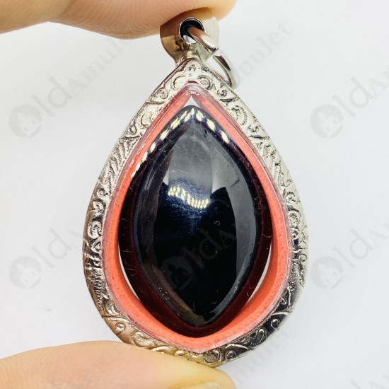 BLACK Naga-eye Thai Amulet Leklai Keaw Gemstone Rugby Shape Large