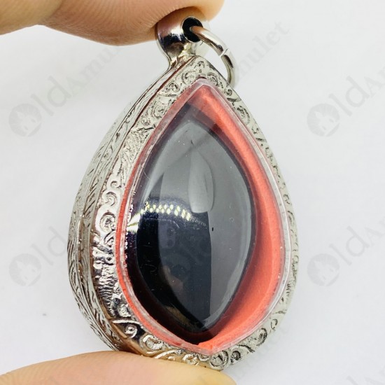 BLACK Naga-eye Thai Amulet Leklai Keaw Gemstone Rugby Shape Large