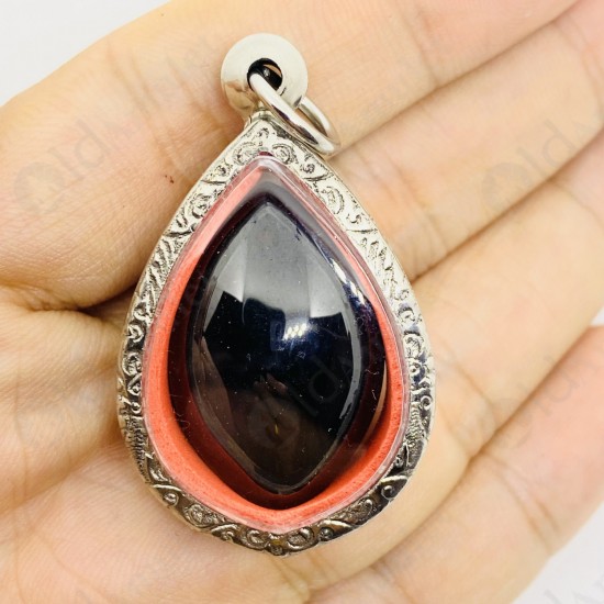 BLACK Naga-eye Thai Amulet Leklai Keaw Gemstone Rugby Shape Large