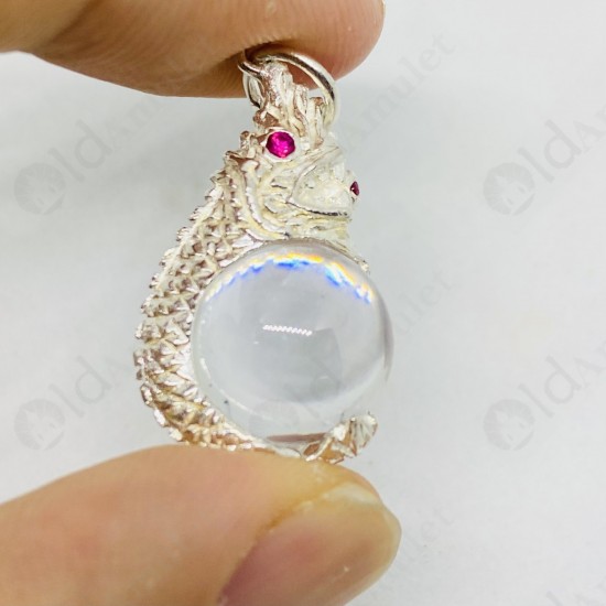 CLEAR Ball Naga-eye Thai Amulet Leklai Keaw Pendant 925-silver Jewelry