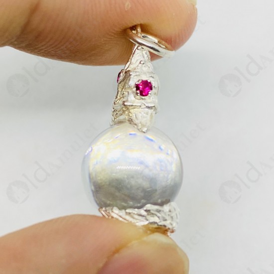CLEAR Ball Naga-eye Thai Amulet Leklai Keaw Pendant 925-silver Jewelry