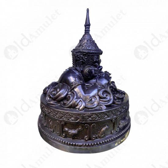 5.9inch Statue Thai Amulet Ra-Hu Wealthy Lucky Bronze Black Lp Key BE.2548