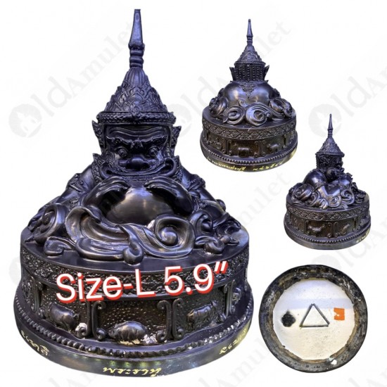 5.9inch Statue Thai Amulet Ra-Hu Wealthy Lucky Bronze Black Lp Key BE.2548