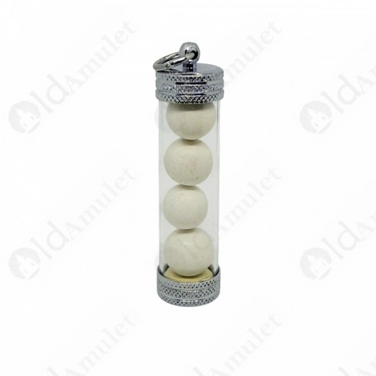 Round White Cave Pearl Thai Amulet Buddha Relics ARAHANT Stone 4Mini Takrud