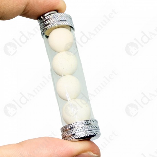 Round White Cave Pearl Thai Amulet Buddha Relics ARAHANT Stone 4Mini Takrud